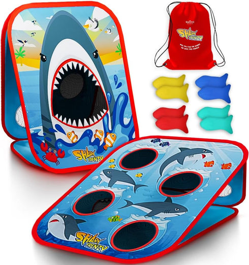 SWOOC Games Shark Frenzy - 2-in-1 Bean Bag Toss Game for Kids with Carry Bag, Outdoor Toys for Toddlers