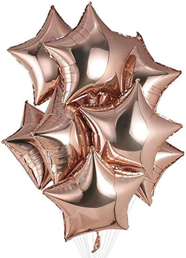20pcs 18in Rose Gold Star Foil Balloons, Pink Star Shaped Helium Balloons for Birthday, Wedding, Party