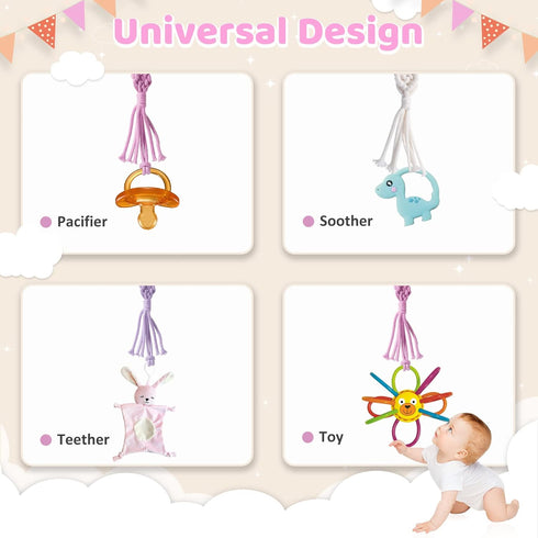 Boho Pacifier Clip for Boys Girls Pacifier Holder Leash Wooden Clips Handmade Braided Cotton Unisex Baby Shower
