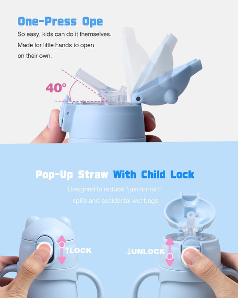 1-3 9oz 1-Pack Bakpoco Stainless Steel Straw Sippy Cup for Toddlers Years Old, Insulated Toddler Water Bottle Baby