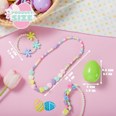12 Pack Set JOYIN Prefilled Easter Eggs with Jewelry Toys, Different Designs of Necklaces and Bracelets Girls Jewelry