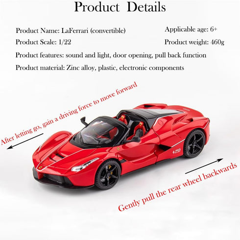 Toy Cars Model Ferrari Roadster, 1/24 LaFerrari Die-cast Vehicle with Sound and Light
