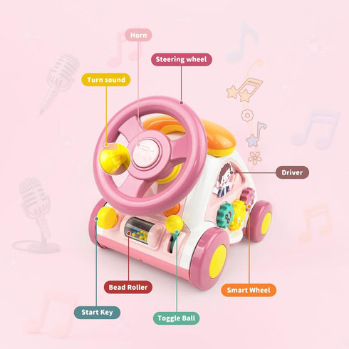 1+ Love&Mini Baby Musical Toys for Girls - Crawling Steering Wheel Toys with Car, Telephone, Lights & Sounds