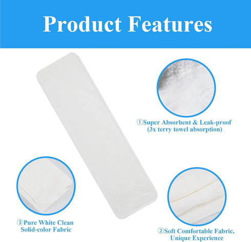 SHFGYG 10 Pack 4-Layer Reusable Adult Cloth Diaper Inserts - Ultra Absorbent Microfiber Liners for Overnight