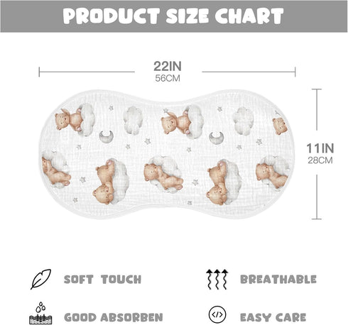 Muslin Burp Cloths Bears Clouds Baby Girl Boys Baby Bibs Absorbent & Soft 22*11IN , 2 Pack by vvfelixl