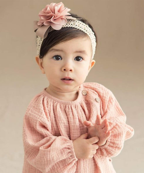 Denifery Baby Girls Cute Headband Elastic Lace Hair Band with Pink Flower Hair Accessories