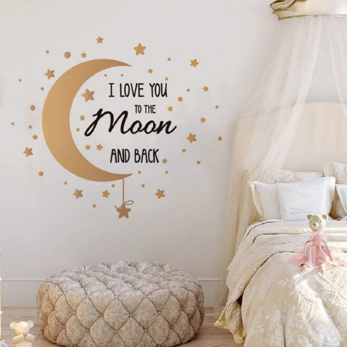 I Love You to The Moon and Back Quotes Wall Decals, Moon Stars DIY Sticker Art for Home Nursery Decor