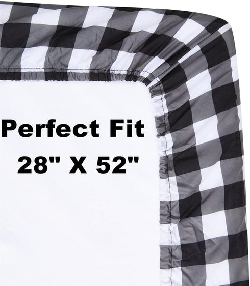 FIGEPO 4 Pack Set Buffalo Check Plaid Neutral Unisex Fitted Baby Crib Sheets for Baby Boys or Girls (Black)