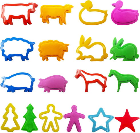 Set 44 FRIMOONY Dough Tools for Kids, Various Plastic Animal Molds, Rolling Pins, for Creative Dough Cutting, Pieces