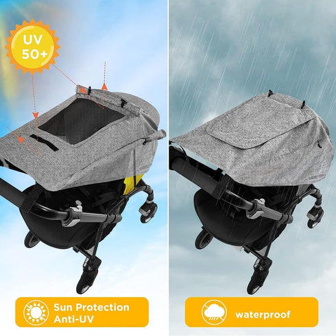 Stroller Sun Shade - UPF 50+ Universal Stroller Cover for Baby Sun Protection-Waterproof Stroller Cover for Sun, Stroller Sun Shade Extender with See Through, Joggers & Stroller Accessories for Summer