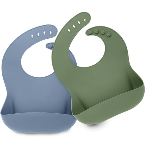 KeaBabies Silicone Bibs for Babies - 2-Pack Food-Grade Pure Silicone, Waterproof Toddler Bibs (Slate)