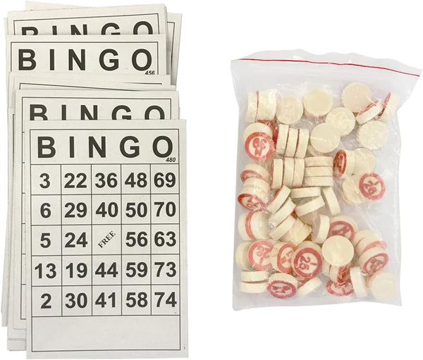 Bingo Board Game - Classic Vintage Wooden Bingo Set with 40 Number Cards & 75 Chess Pieces