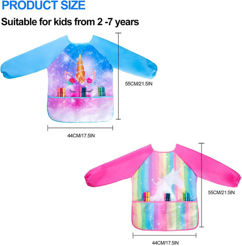 Fiodrimy Kids Art Smock, Waterproof Toddler Smock with 3 Pockets for Age 2-7 Years