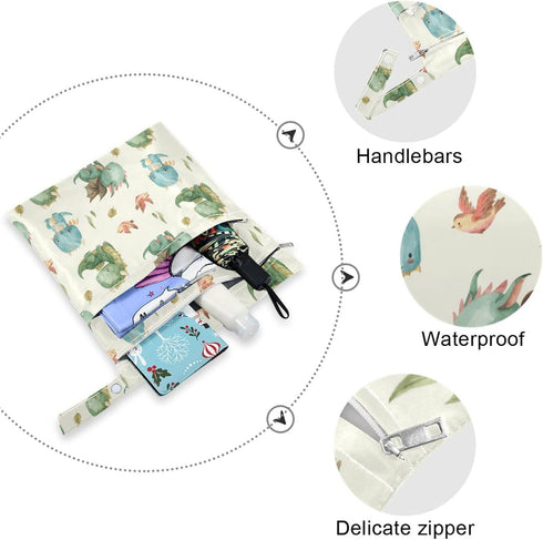 GOODOLD 2 Watercolor Dragon Wet Dry Bag for Baby Cloth Diaper Waterproof Reusable Travel Wet Bag with Two Zippered