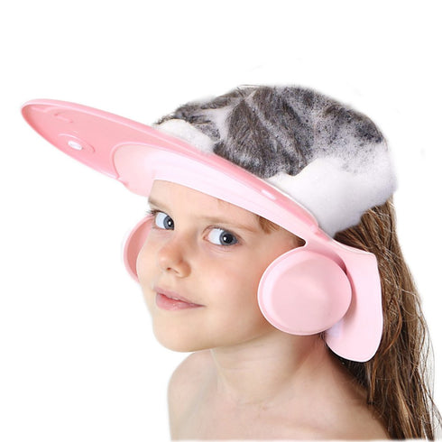 Shower Cap for Kids, Baby Bath Wash Shampoo Rinser Shield Hat, Adjustable Head Hair Visor Protection (Pink)