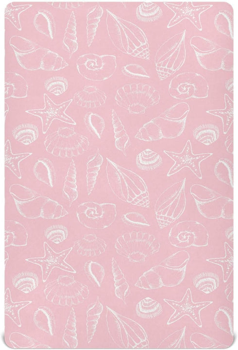 GOODOLD Pink Seashells Crib Sheets for Boys Girls, 52x28 Inch Soft and Breathable