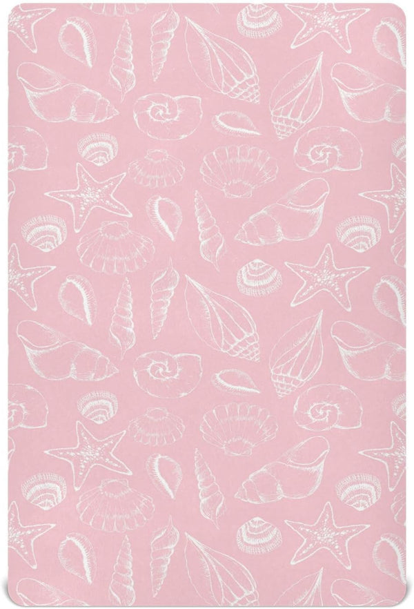 GOODOLD Pink Seashells Crib Sheets for Boys Girls, 52x28 Inch Soft and Breathable
