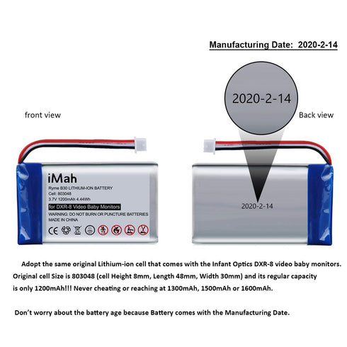 Replacement Battery for Infant Optics DXR-8 Baby Monitor, Sp 803048 3.7V 1200mAh Lithium-ion, Pack of 2