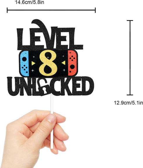 Level 8 Unlocked Game Birthday Cake Topper - Video Game Boy's 8th Birthday Party Supplies - Game On Decoration