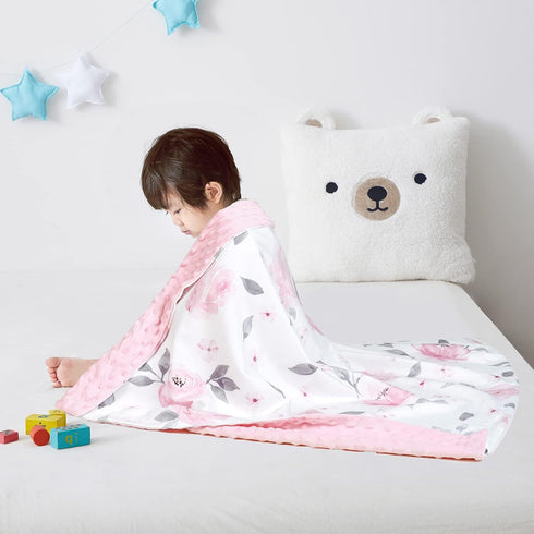50x60 Inches PHF Minky Baby Blanket for Girls, Soft Double Layer Baby Blankets with Dotted Backing, Receiving Blanket