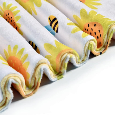 Super Soft Minky Baby Blanket, Yellow Bee and Sunflower with Dotted Backing for Newborns Nursery Stroller
