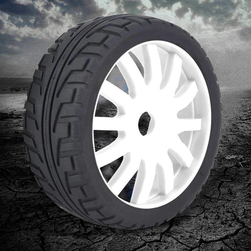 2Pcs Racing Car Rubber Wheel Hub Tires for 1/8 On-Road Racing RC (White)