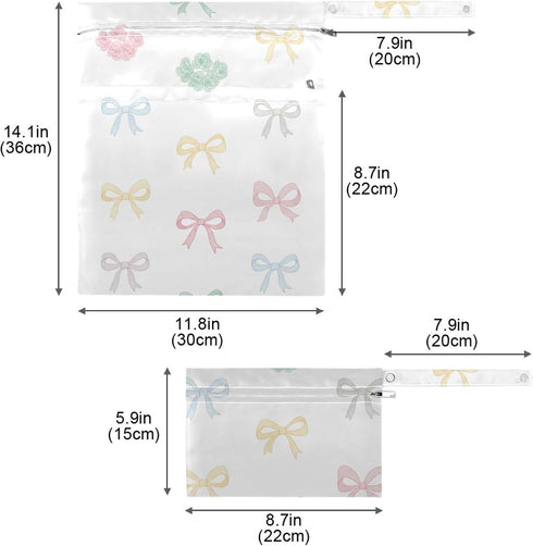 Burbuja 2 Pack, 2 Valentine's Bow Shapes Wet Dry Bags for Baby Cloth Diaper Waterproof Reusable Wet Bag with Zippered