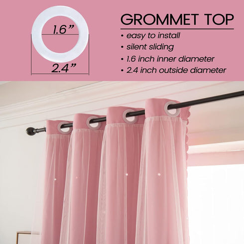 42W 84L,2 Pink Curtains for Girls Bedroom Kids Baby Room Decor Cute Double Layer Star Cutout Curtains Room Darkening