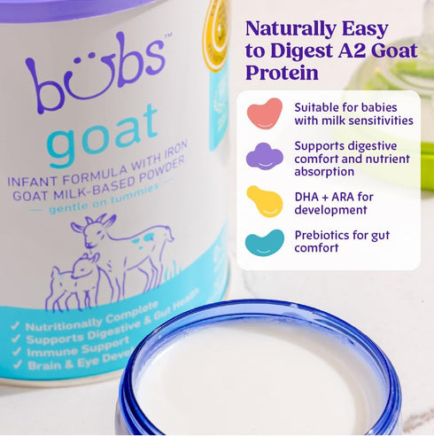 0-12 20 oz Bubs Whole Goat Milk Formula with Iron, Goat Milk-Based Powder, for Infants Months, Made with Non-GMO Goat