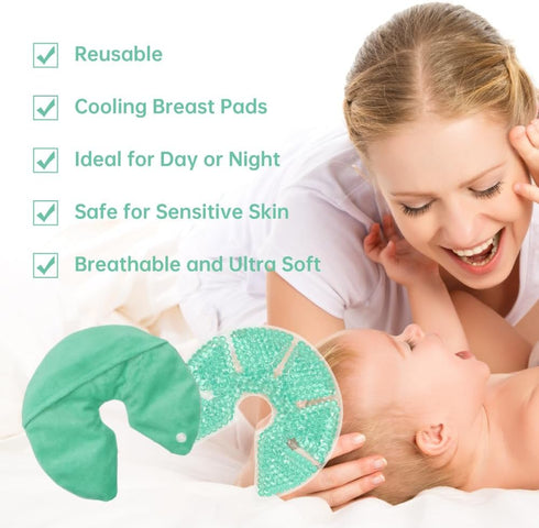 Hot/Cold Breast Gel Bead Ice Packs, Breast Cooling/Heat Pads for Nursing Pain, Mastitis, Engorgement, Swelling, Plugged