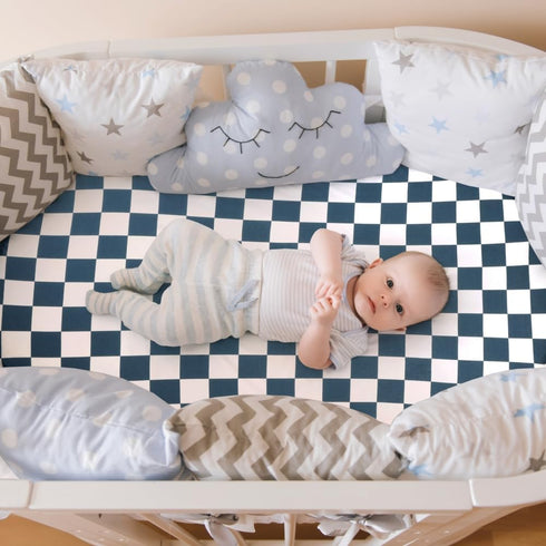 FIGEPO 4 Pack Checkered Bassinet Sheets Neutral Breathable Fitted Baby Sheets Nursery Sheets for Baby Boys or Girls
