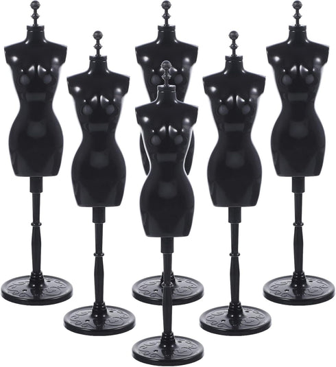 Doll Cloth Form 6Pcs Mannequin Dress Display Stand for Doll Clothes, Black Plastic Mini Gown Holder