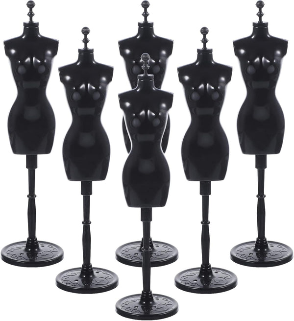 Doll Cloth Form 6Pcs Mannequin Dress Display Stand for Doll Clothes, Black Plastic Mini Gown Holder