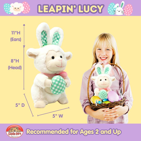 11" Animated Easter Plush Lamb with Bunny Ears - Leapin' Lucy | Dances to Song "Peter Cottontail" | Soft Stuffed Animal