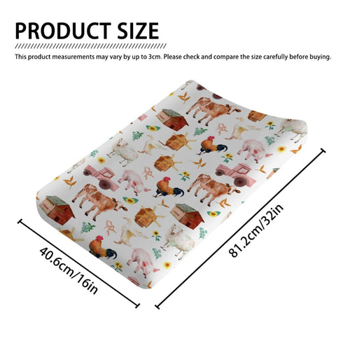 Watercolor Farm Animals Changing Pad Cover Barn Cow Lamb Pig Hen Duck Tractor Baby Diaper Changing Table Sheets for Boys Girls Soft Stretch Fitted Baby Changing Table Mats Covers 32''x16''