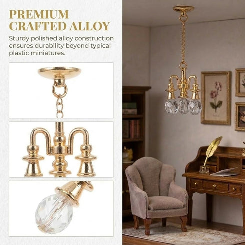 2Pcs 1:12 Toddmomy Dollhouse Miniature Chandelier Scale Tiny House Ceiling Light Durable Alloy Hanging Lamp for DIY
