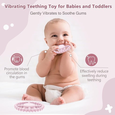 BIKCANP 6-18 1-2 Vibrating Sensory Teething Toys, Soothing Chew Ring for Babies Months, Autism Support & Oral