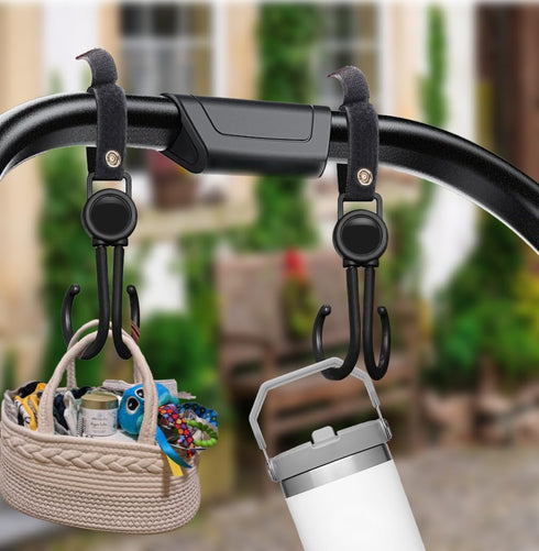 DEIHAALEN 4 Pack Double Stroller Hooks, Car Seat Hook, Adjustable Hook, Stroller Hanger Hook, Stroller Organizer Hook