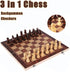 Folding Storage Wooden Chess Set, 3 in 1 Chess Board Game for Adults and Kids (Chess, Backgammon, Checkers)