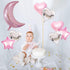 9pcs Large Moon Star Foil Balloons 30inch Pink Silver Moon and 18inch Star Heart Mylar Balloons for Party Decorations