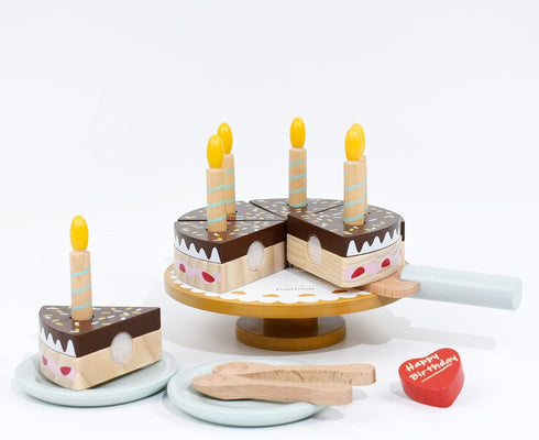 Playset PairPear Birthday Party Cake for Kids,Wooden Toys Play Food