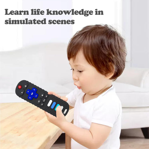 Silicone Baby Teething Toys for Babies 3-6-18-24 Months - Remote Control Shape Teething Toys, BPA Free (L-BlackBlue)
