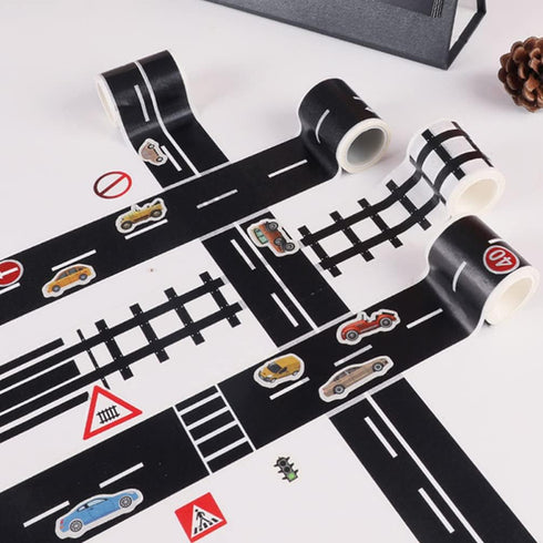 Toyvian Road Race Track Sticker Roll - Removable Tape for Toy Cars and Trains, Stick to Floors and Walls