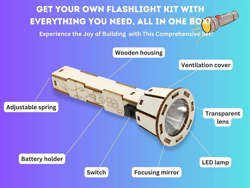 DIY Wooden Flashlight STEM Kit for Kids Aged 6-10, Battery-Operated Educational Science Experiment Kit