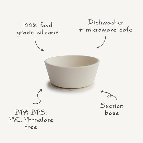 mushie Silicone Suction Bowl, BPA-Free Non-Slip Design, Stone