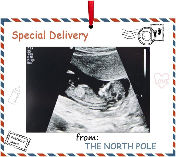 Pregnancy Announcement Christmas Ornament Sonogram Photo Frame Keepsake with Ribbon Baby Coming