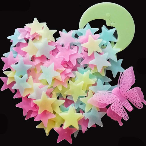 Kiddale 307 Pcs Glow in Dark Stars, Moon, Snowflake, and Butterfly Wall Stickers for Kids Bedroom Decor Kit