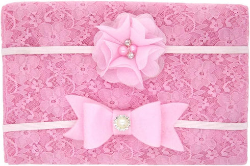 Newborn Baby Lace Wrap Blanket and 2 pcs Beads Headband, Baby Photography Props (T1) (Pink)