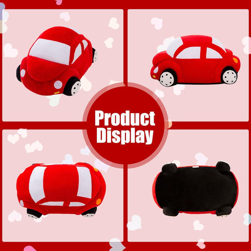 Plush Red Stuffed Car Shaped Pillow - Cute Toy Decor Gifts for Kids, 11.8 Inch