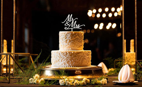 Mr & Mrs Cake Topper, Silver Glitter Wedding Decor for Anniversary and Bridal Shower Cake, Rustic Chic Bride and Groom